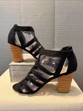 JustFab Black Gladiator Block Heel Sandals